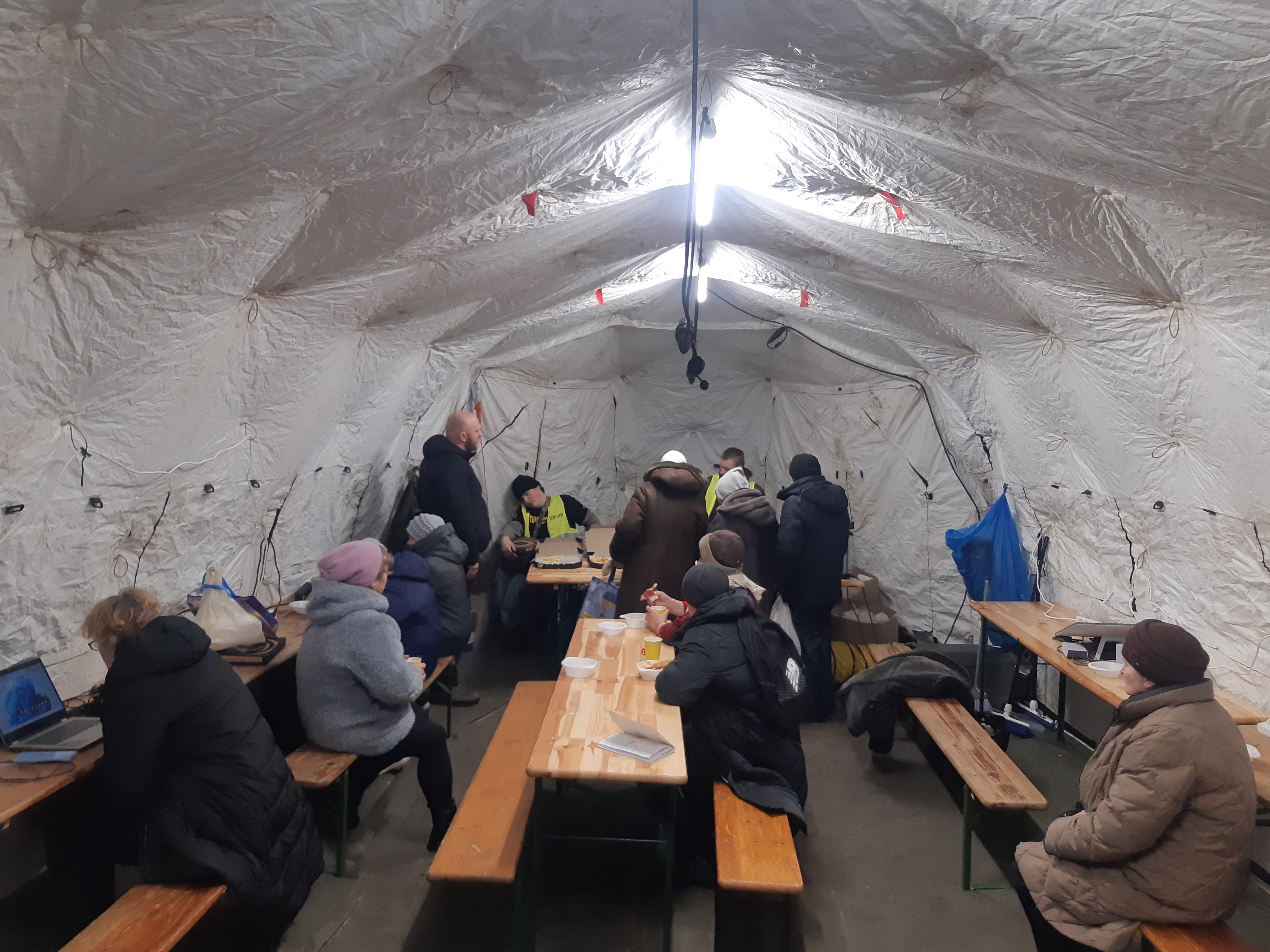 Aid point tent in Kyiv